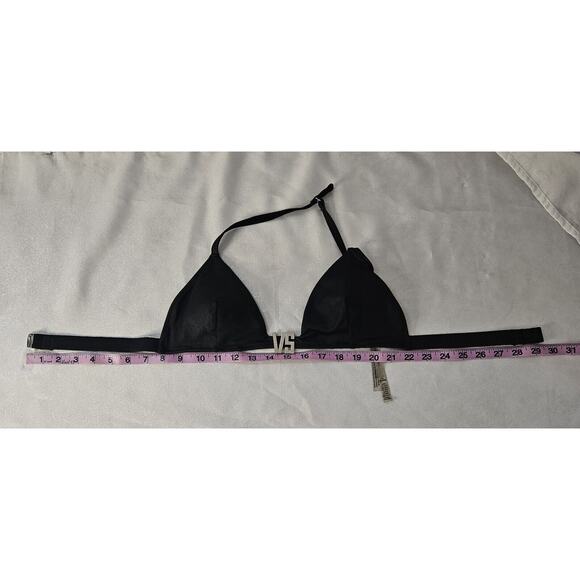 Victorias Secret Black Rhinestone VS Logo Swim Bikini Top Medium M Halter - Picture 5 of 6